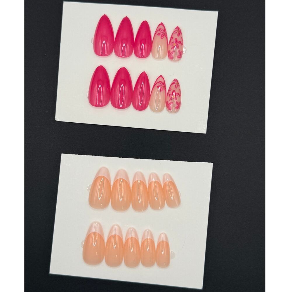 Press-On Nail Bundle – 2 Full Sets + Application Kits - Pink Design and French